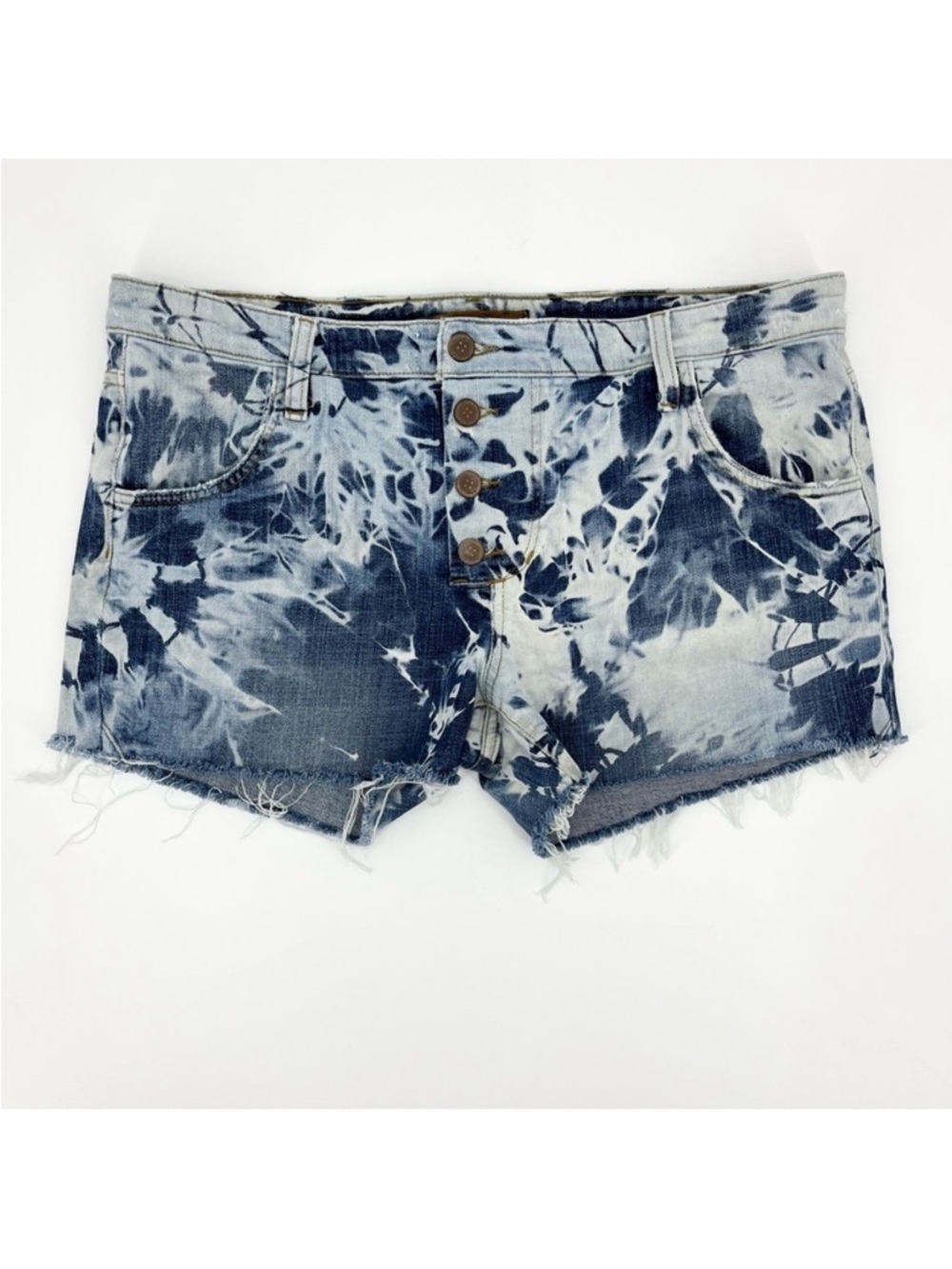 Joe’s Upcycled Tie Dye Raw Cutoff Button Fly Denim Shorts Size 30”